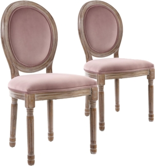 Louis XVI Set mit 2 Medaillon Stühlen, Patiniertes Holz & Samtbezug Rosa