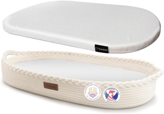 Yunioo Deluxe Baby Wickelkorb, Wickelauflage XL, mit extra Reise Windelauflage, Schaumstoff Wickelunterlage und wasserabweisender Abdeckung, Baumwollseil Babykorb, Wickeltischauflage für Kommode