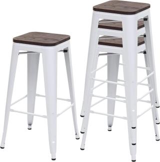 4er-Set Barhocker HWC-A73 inkl. Holz-Sitzfläche, Barstuhl Tresenhocker, Metall Industriedesign stapelbar ~ weiß