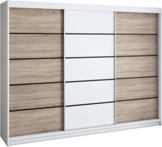 Schwebetrenschrank MES 2-trig Schrank 200 cm. (mit Spiegel) Farbe: Wei , sonoma