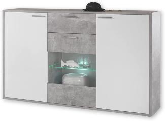 Sideboard 'MOUNTAIN', Beton grau / Hochglanz Weiß, ca. 180 cm breit 1120 true