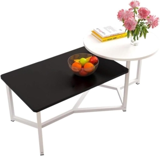 Shally Dogan Couchtisch für Esszimmer mit 2 Regalen, luxuriöses Design, elegant, runde und rechteckige Tischplatte, ideal für Wohnzimmer, Büro (weiß)