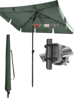 4smile Sonnenschirm Balkon SunnyShade, 3-in-1 SET, Grün - UPF 50+ Sonnenschirm rechteckig 200x125 cm + Sonnenschirmhalter Balkongeländer + Sonnenschirmhülle - Sonnenschutz Balkon