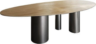 Esstisch Edge Oval 280x130 Keramik Laminam® Sabbia Eichefarbig Troa Edelstahl Graphit