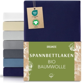 Dreamzie Premium Spannbettlaken 70x160 cm Dunkelblau, Spannbetttuch aus 100% Jersey Biobaumwolle, 150 g/m² - Oeko-TEX