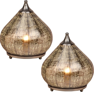 Marrakesch Orient & Mediterran Interior Nachttischlampe 2er Set Orientalische Deko Tischlampe Nachttischlampe Lampe Silber, Leuchtmittel nicht im Lieferumfang enthalten, Handarbeit