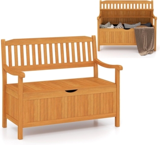FANTASK Gartenbank Holz mit Stauraum, Holzbank für 2-Sitzer bis 360kg belastbar, Balkonbank mit abnehmbarem Innensack, Teak
