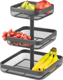 eluno Obstschale 3-stöckig / Brotkorb, Obstkorb aus grauem Metall