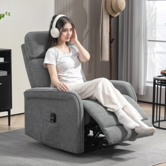 HOMCOM Massagesessel mit Liegefunktion, Heizung, USB, Vibration, Fußteil, Seitentasche (Elektrisch Relaxsessel, 1-St, Fernsehsessel), mit Fernbedienung, Taschenfeder für Wohnzimmer, Dunkelgrau