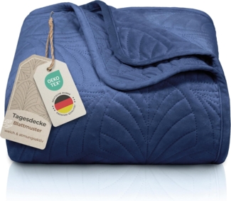 Gräfenstayn Tagesdecke Premium - Bettüberwurf mit Steppung & Blatt-Design, Warme Premium Tagesdecke