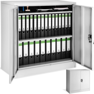tectake 800412 Aktenschrank mit Fächern, abschließbar, 2 Flügeltüren, grau (90 x 40 x 90 cm | Nr. 402486)