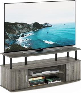Furinno JAYA Großer TV-Schrank für bis zu 50-Zoll-TV mit 2 schließbaren Fächern, Französische Eiche/Grau 40. 31x119. 9x49. 61 cm