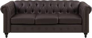 3-Sitzer Sofa Kunstleder dunkelbraun CHESTERFIELD