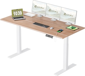 E.For.U® Höhenverstellbarer Schreibtisch 180x80 cm, 2 Motoren, Stabiler Schreibtisch Höhenverstellbar Elektrisch mit 2-Fach-Teleskop, 4 Memory-Steuerung, mit Tischplatte (Weiß + Nussbaum)