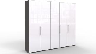 WIEMANN Loft Kleiderschrank, Schlafzimmerschrank, Gleittürenschrank, Drehtürenschrank, Glas weiß, Havanna, B/H/T 250 x 236 x 58 cm