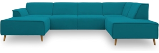 DOMO Collection Jules Wohnlandschaft, Skandinavisches Sofa mit Federkern, Couch in U-Form, türkis, 159 x 333 x 191 cm