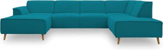 DOMO Collection Jules Wohnlandschaft, Skandinavisches Sofa mit Federkern, Couch in U-Form, türkis, 159 x 333 x 191 cm