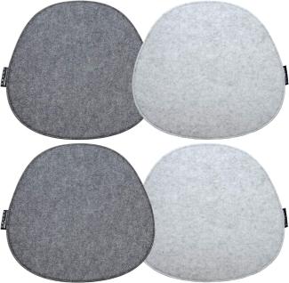 DuneDesign Stuhlkissen 4 Filz Sitzkissen oval Stuhlkissen Sitzauflage, 40x37cm grau 8 mm