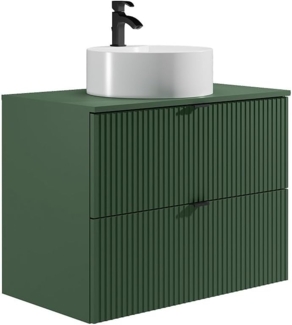 Vente-unique - Waschbeckenunterschrank hängend mit Aufsatzwaschbecken - Streifenoptik - Grün matt - 80 cm - ZEVINI