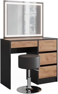 Vicco Schminktisch Sherry, Anthrazit/Goldkraft Eiche, 90 x 75 cm mit LED-Spiegel und H...