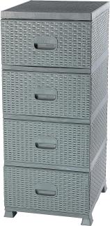 ADGO Schrank Kommode 4 Schubladen Rattan Badezimmer Veranstalter Schlafzimmer Kleiderschrank Lagerschrank Plastik, 38 x 45 x 90 cm, Grau