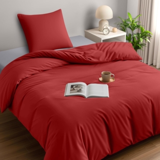 Utopia Bedding Bettwäsche 135x200 Set - Mikrofaser Bettbezug 135x200 cm + 1 Kissenbezug 80x80 cm - Rot