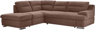 Mivano Ecksofa Coast / Große Schlafcouch in L-Form mit Ottomane links, Inkl. Bettfunktion und Stauraum, 264 x 88 x 217, Mikrofaser: hellbraun