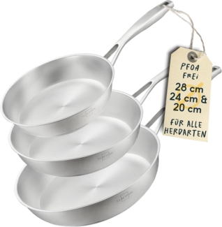 SILBERTHAL Bratpfanne Edelstahl 3er Pfannenset Unbeschichtet, Edelstahl (3-tlg), für Röstaromen, spülmaschinenfest, backofenfest bis 400°C