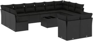 vidaXL 13-tlg. Garten-Sofagarnitur mit Kissen Schwarz Poly Rattan 3250274