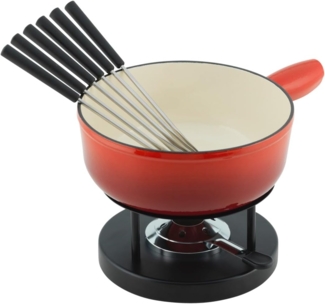 KUHN RIKON Fonduetopf KUHN RIKON Caquelon Fondue Set 8-tlg. Induktion Eisenguss Ø 24 cm rot