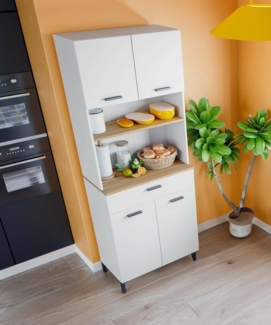 Dmora - Kommode Artesian, Wohnzimmerbuffet, Wohnzimmer-Sideboard, Moderne Küchen-Speisekammer, 72x40 h185 cm, Weiß und Eiche