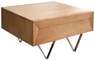 Couchtisch Kayu 60x60 cm Akazie Natur 2 Schübe V-Fuß Edelstahl