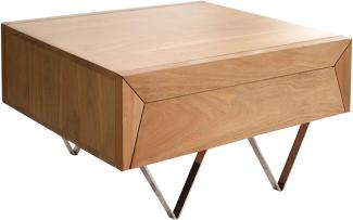 Couchtisch Kayu 60x60 cm Akazie Natur 2 Schübe V-Fuß Edelstahl