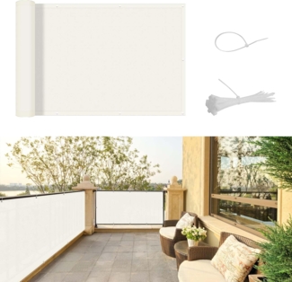 SUNNY GUARD Balkon Sichtschutz 90x500 cm Balkonverkleidung Balkonabdeckung Balkonumspannungen UV-Schutz Wind und wetterfest mit Kabelbinder,Creme