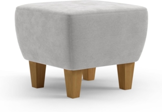 Cavadore Hocker Vida / Polsterhocker mit massiven Holzfüßen in Eiche / 52 x 46 x 52 / Mikrofaser, Hellgrau