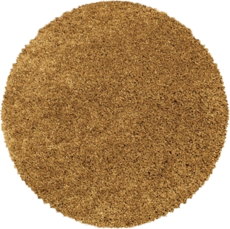 Carpetsale24 Shaggy Hochflor Teppich Wohnzimmer 120 cm Rund Goldfarbe - Modern Flauschiger Teppich Extra Weich, Pflegeleicht und Einfarbig - Ideal als Teppich für Schlafzimmer, Esszimmer und Küche