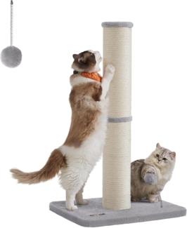 Feandrea Kratzbaum, 85 cm hoch, Kratzsäule, 13 cm Dicker Stamm, Katzenbaum, Kratzstamm für mittelgroße und große Katzen, Sisalstamm, mit Plüschball und Glocke, Taubengrau