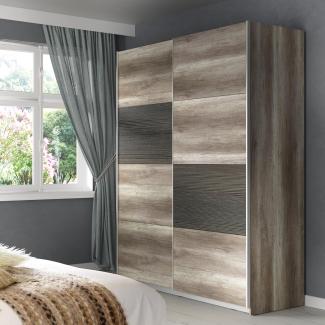 FORTE SKIVE Schrank 170, Kleiderschrank, Schwebetürenschrank Industrial Schlafzimmer Jugendzimmer 2-türig, Holzdekor: Eiche Antik/Touchwood, 170 cm breit x 210 cm hoch x 61 cm tief