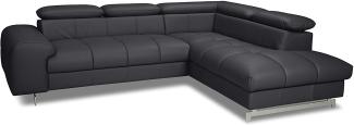 Mivano Ecksofa Chef / L-Sofa mit Schlaffunktion, Bettkasten und verstellbaren Kopfstützen in Lederoptik / 262 x 72 x 206 / Kunstleder Schwarz