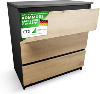 CDF Kommode mit Schublade Anthrazit/Artisan Schrank Schubladenschrank 3 Schubladen Malm Kommode viel Stauraum Geeignet für Wohnzimmer Schlafzimmer Komodenschrank Organizer Kleidung 40T x 70B x 75H cm