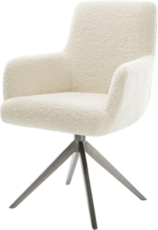 Drehstuhl Heira-Flex mit Armlehnen Teddystoff Beige Kreuzgestell breit Graphit 360° drehbar Wippfunktion Taschenfederkern