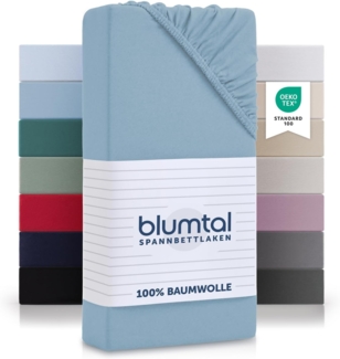 Blumtal® Baumwolle Spannbettlaken 90x190 cm Basics Jersey - Bettlaken 90x190 cm - Oeko-TEX zertifiziertes Spannbetttuch 90x190 cm - Matratzenbezug 90x190 cm - Bettbezug - Leintuch - Dusk Blue