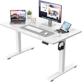 JUMMICO Höhenverstellbarer Schreibtisch KOMPLETTE TISCHPLATTE Elektrischer Schreibtisch Höhenverstellbar mit Memory-Funktion Steh-Sitz Tisch Computertisch 110x53 cm Weiß