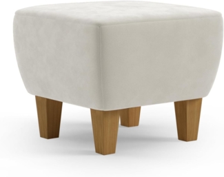 Cavadore Hocker Vida / Polsterhocker mit massiven Holzfüßen in Eiche / 52 x 46 x 52 / Mikrofaser, Naturweiß