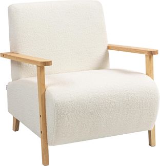 HOMCOM Sessel Akzentstuhl aus Sherpa-Stoff (gepolsterte Leselounge mit Holzbeinen und Armlehnen, 1-St, dicke Sitzfläche für Wohnzimmer, Schlafzimmer), 76 x 74,5 x 78 cm Cremeweiß