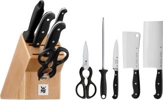 WMF Spitzenklasse Plus Asia Messerblock mit Messerset, 6-teilig, 3 Messer geschmiedet, 1 Schere, 1 Wetzstahl, 1 Block aus Buchenholz, Performance Cut