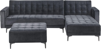 4-Sitzer Ecksofa Samtstoff schwarz linksseitig mit Schlaffunktion Ottomane ABERDEEN