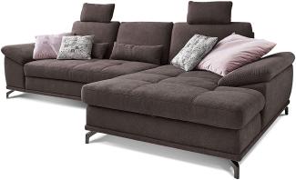 Cavadore Ecksofa Castiel mit Federkern / Großes Sofa in L-Form mit Sitztiefenverstellung, Kopfstützen und XL-Longchair / 312 x 114 x 173 / Webstoff, Dunkelbraun