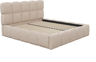 Vente-unique - Bett mit Bettkasten & Bettkopfteil - 160 x 200 cm - Bouclé-Stoff - Beige - DAMADO von Pascal Morabito