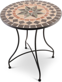 Raburg Gartentisch Mosaiktisch, Balkon- und Terrassentisch, 60 cm Ø, 72 cm hoch, Mayla (rund), liebevolle Handarbeit, Mosaikmuster, schwarzes Metallgestell